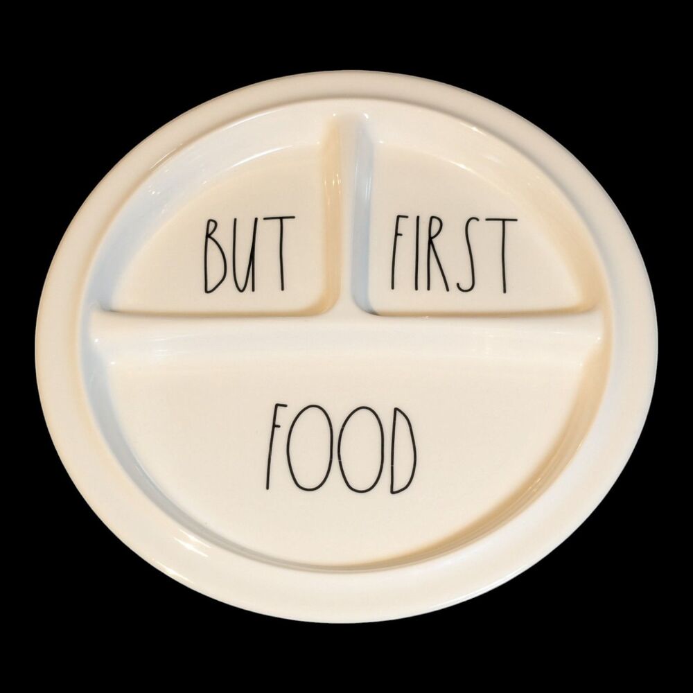 Rae Dunn Melamine Children’s Divided Plate BUT FIRST FOOD 8.5"